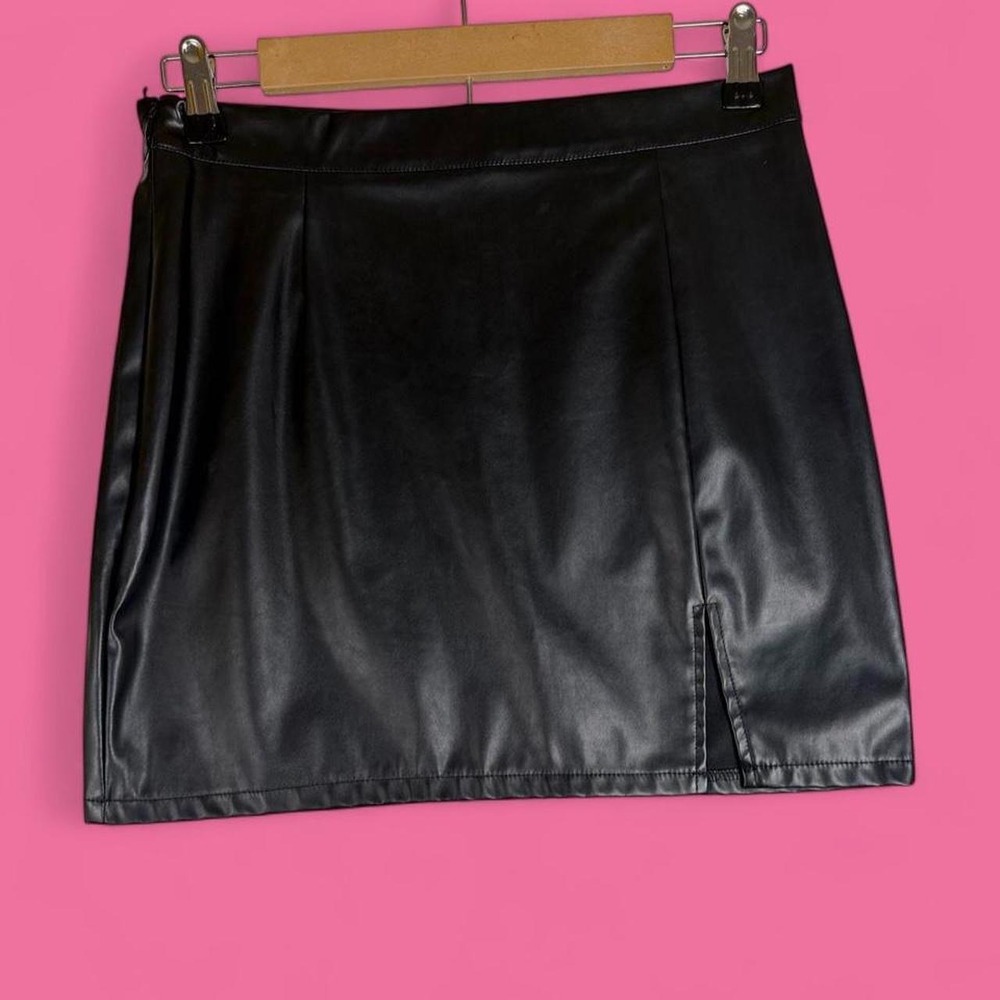SHEIN Black Faux Leather Side Slit Mini Skirt Petite Large Edgy Night Out